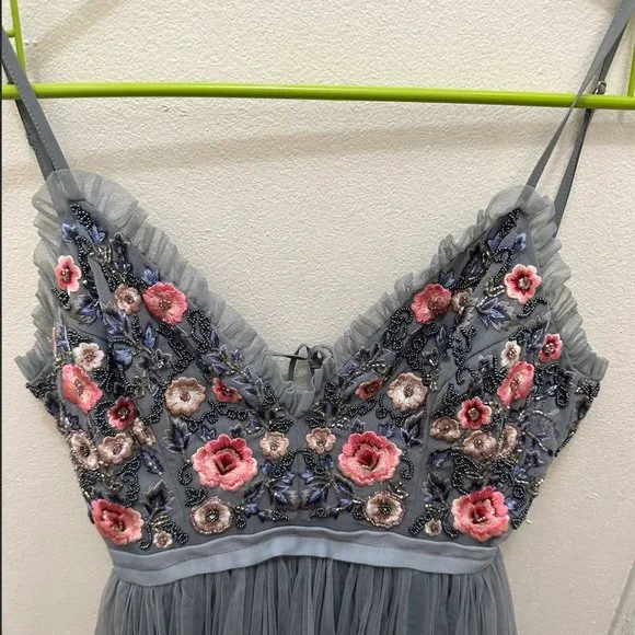 Needle & Thread Whisper Embroidered Tulle Midi Dress, Size 0 - Picture 8 of 12